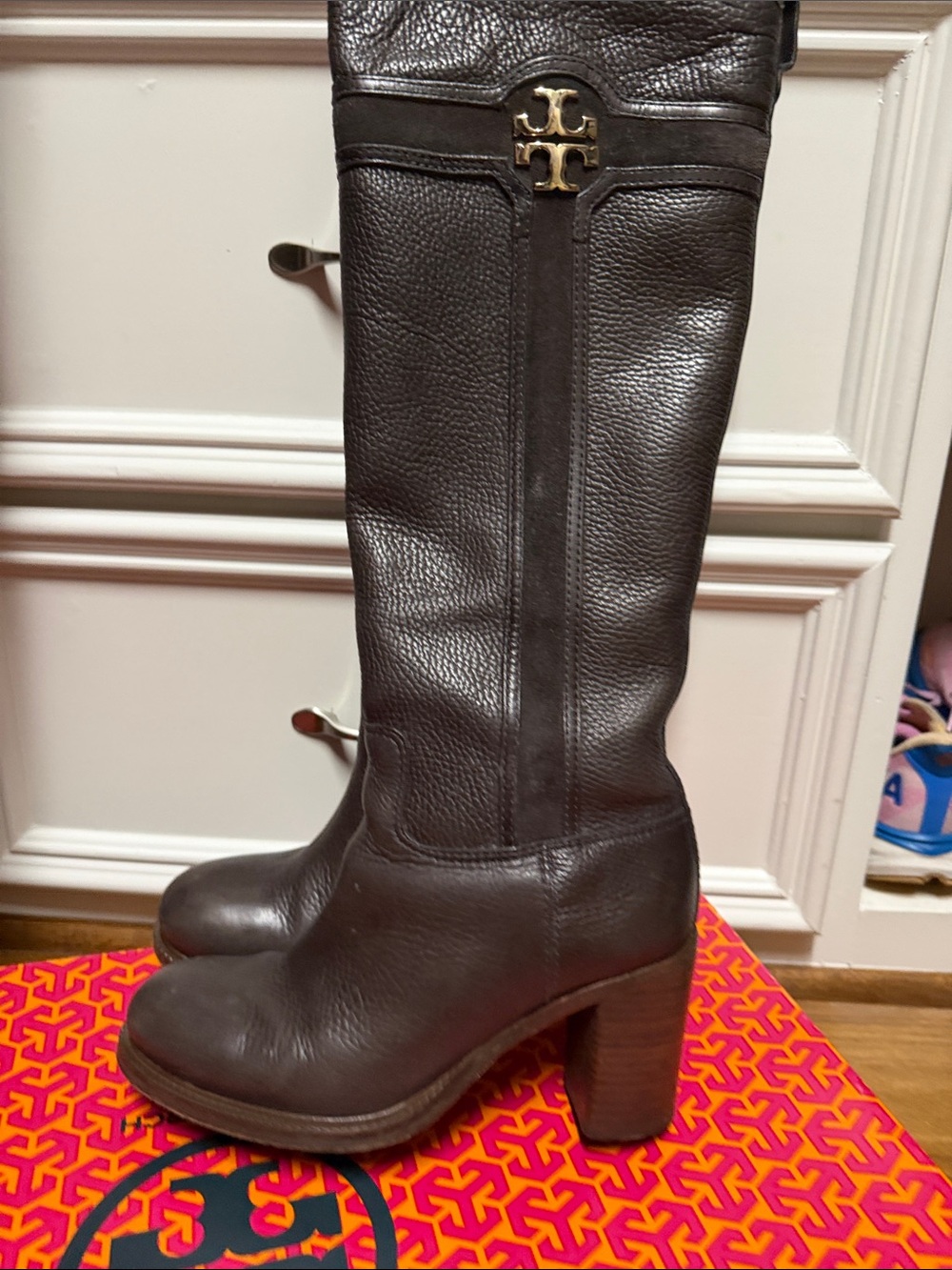 Tory Burch Dark gray Leather Knee-High Block Heel Boots